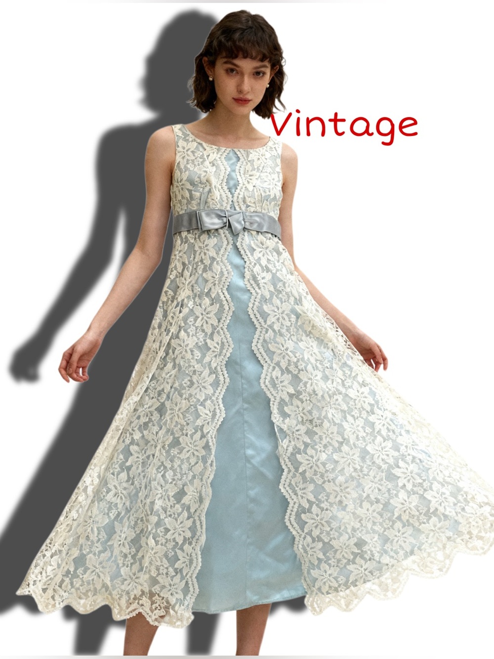 VINTAGE 
Emma Domb "style" Vintage 1960s Baby Doll Prom Dress
Light Blue Lace